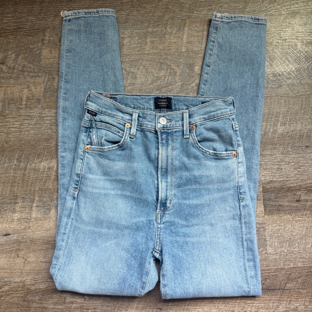 Citizens of Humanity Chrissy High Rise Skinny Jeans 27 Light Wash Frayed Hem